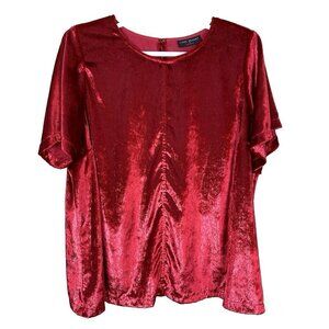 Lane Bryant Womens Short Sleeve Blouse 24 Red Velour Top Party Shimmer Holiday